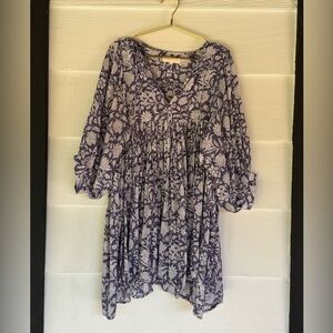 Daughters of India Navy and White Floral Gauze Tunic Dress